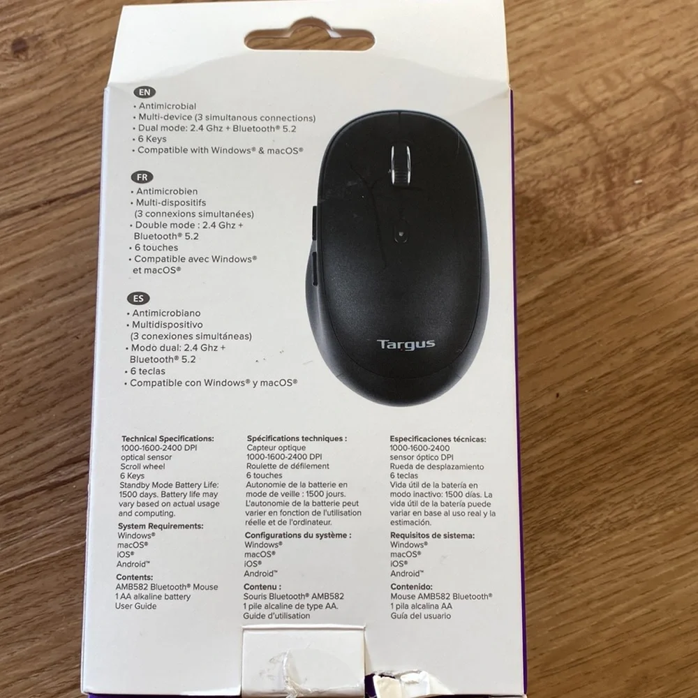 Targus Midsize Comfort Multi-Device Antimicrobial Wireless Mouse AMB582GL NEW